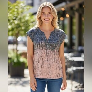 Stylish Blue, Gray and Tan Women's Top